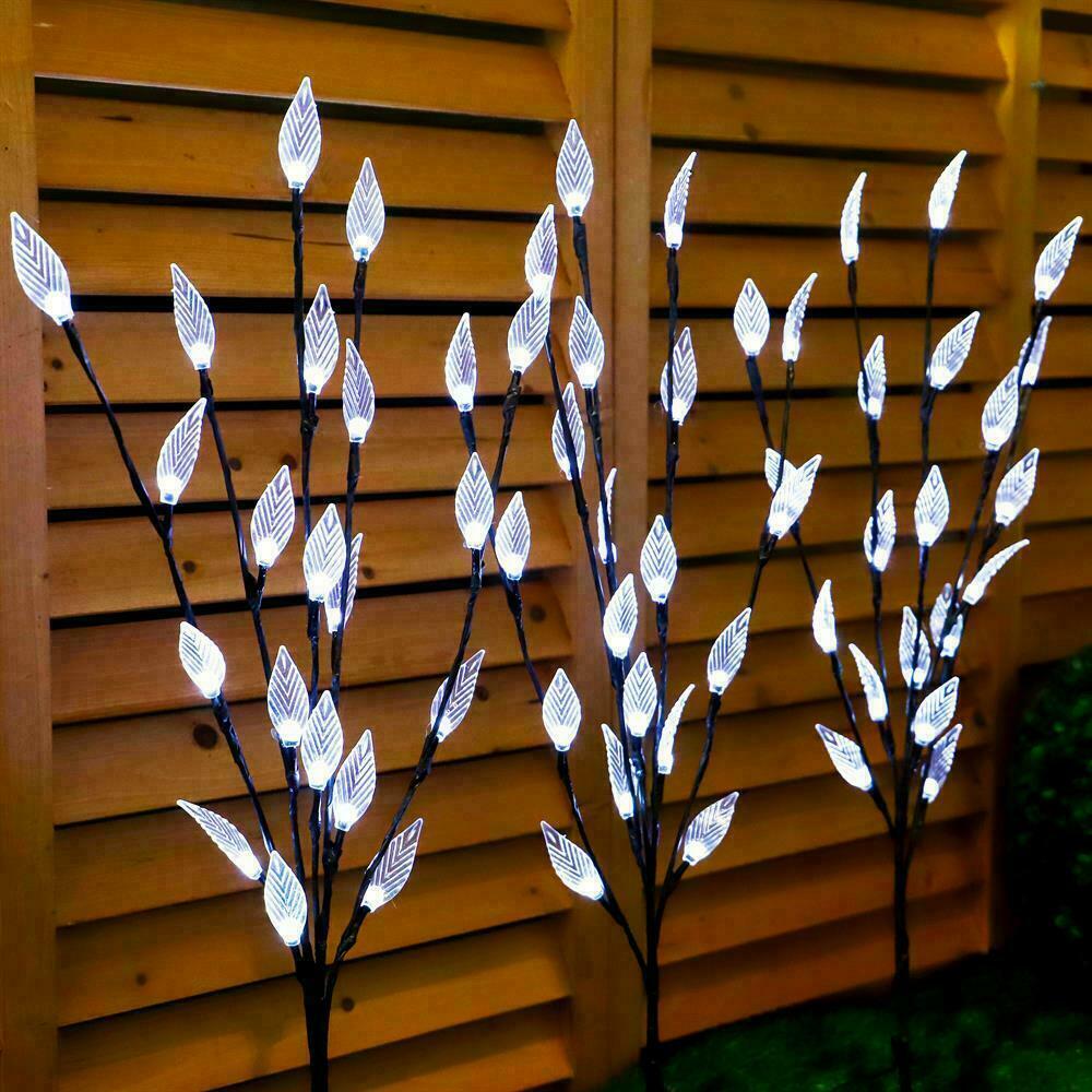 3Pcs GARDEN OUTDOOR ORNAMENTAL BRANCH 60 LED TREE LEAF SOLAR LIGHT BRIGHT NIGHT