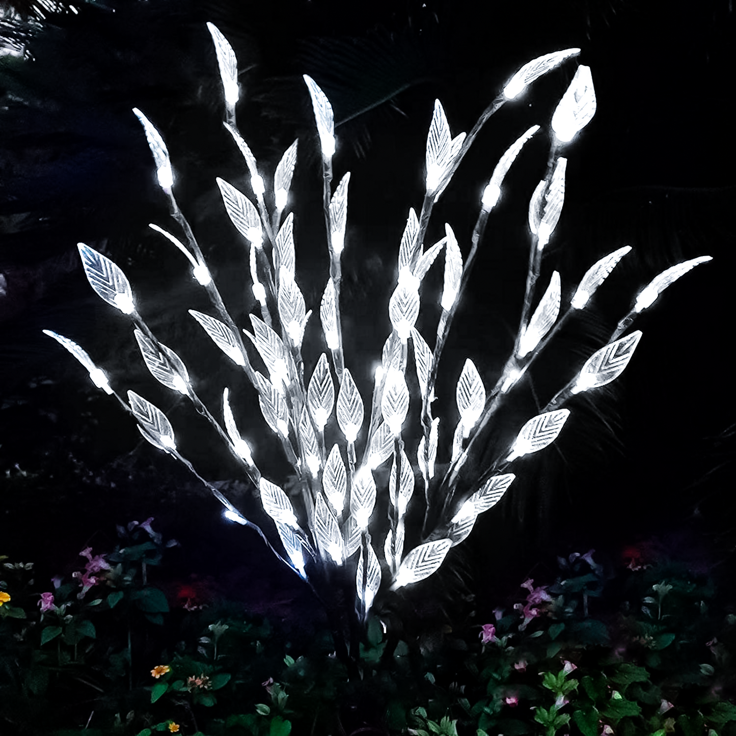3Pcs GARDEN OUTDOOR ORNAMENTAL BRANCH 60 LED TREE LEAF SOLAR LIGHT BRIGHT NIGHT