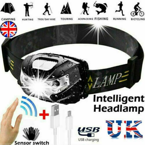 Super Bright Waterproof Head Torch Headlight LED CREE USB Rechargeable Headlamp
