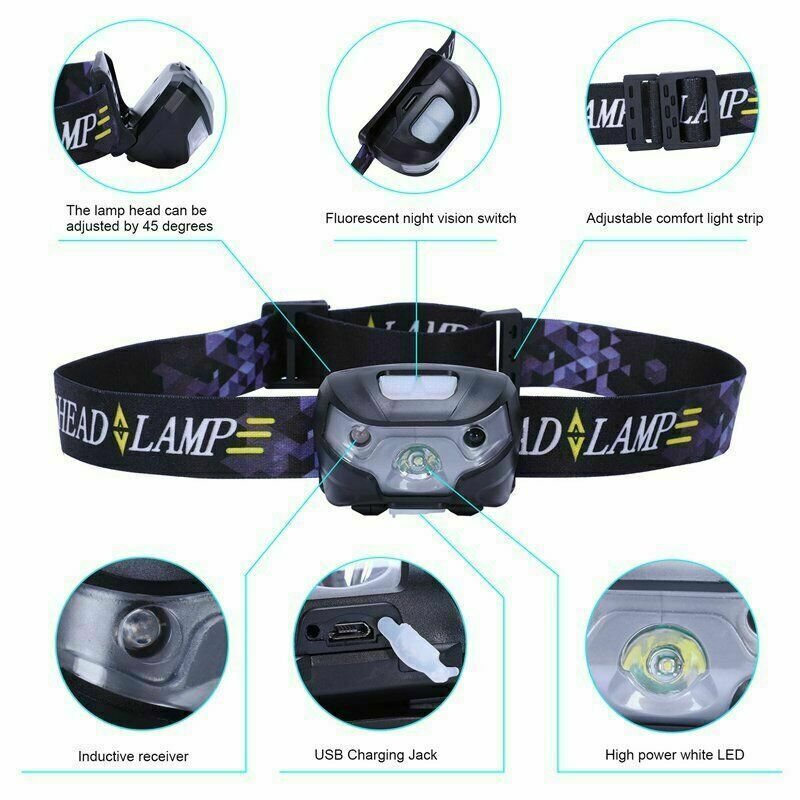 Super Bright Waterproof Head Torch Headlight LED CREE USB Rechargeable Headlamp