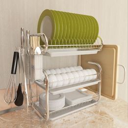 3 Tier Kitchen Dish Drainer Rack Cutlery Cup Plates Holder FREE SHIPPING