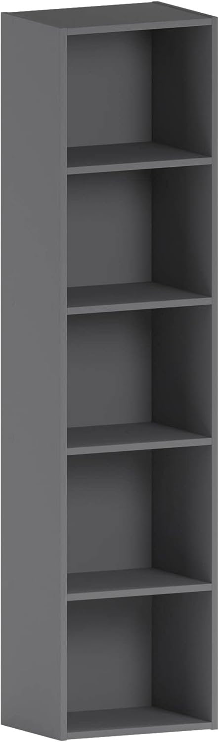 5 Tier Cube Bookcase, Grey Wooden Shelving Display Storage