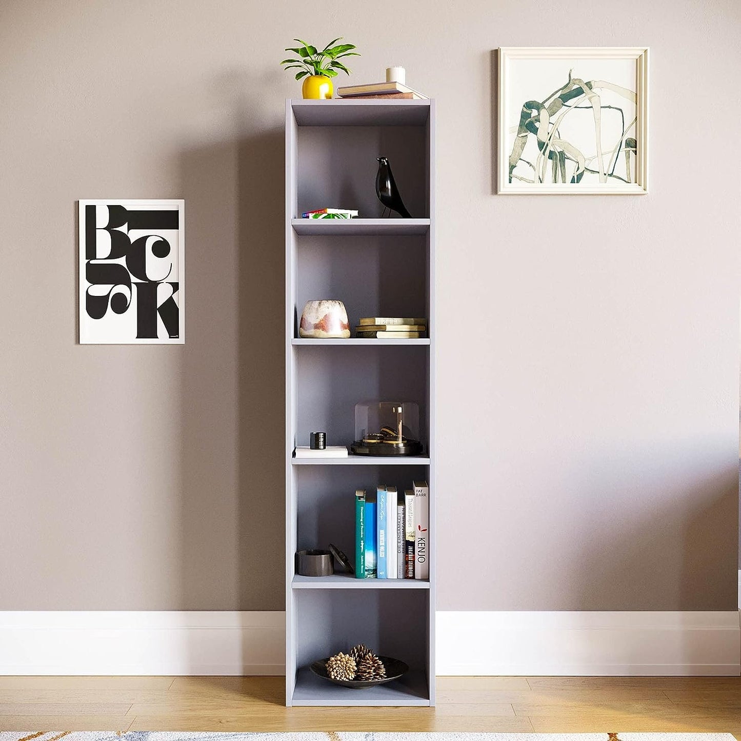 5 Tier Cube Bookcase, Grey Wooden Shelving Display Storage