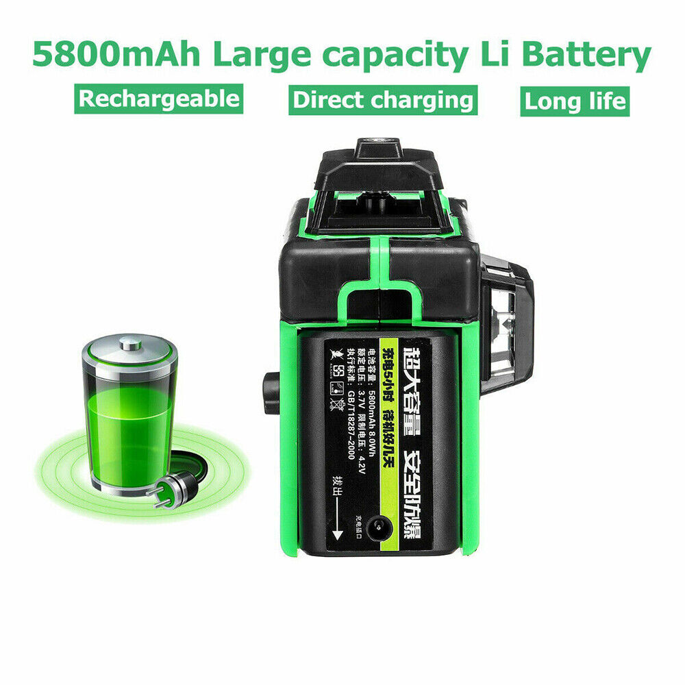 12 Line Laser Level Green Self Leveling 3D Cross Measure Tool Kit + 2 Batteries