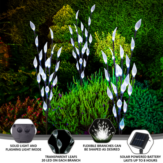 3Pcs GARDEN OUTDOOR ORNAMENTAL BRANCH 60 LED TREE LEAF SOLAR LIGHT BRIGHT NIGHT