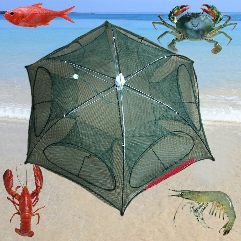 Fishing Net 6 Holes Foldable Shrimp Cast Cage Crab Fish Crayfish Prawn Trap UK