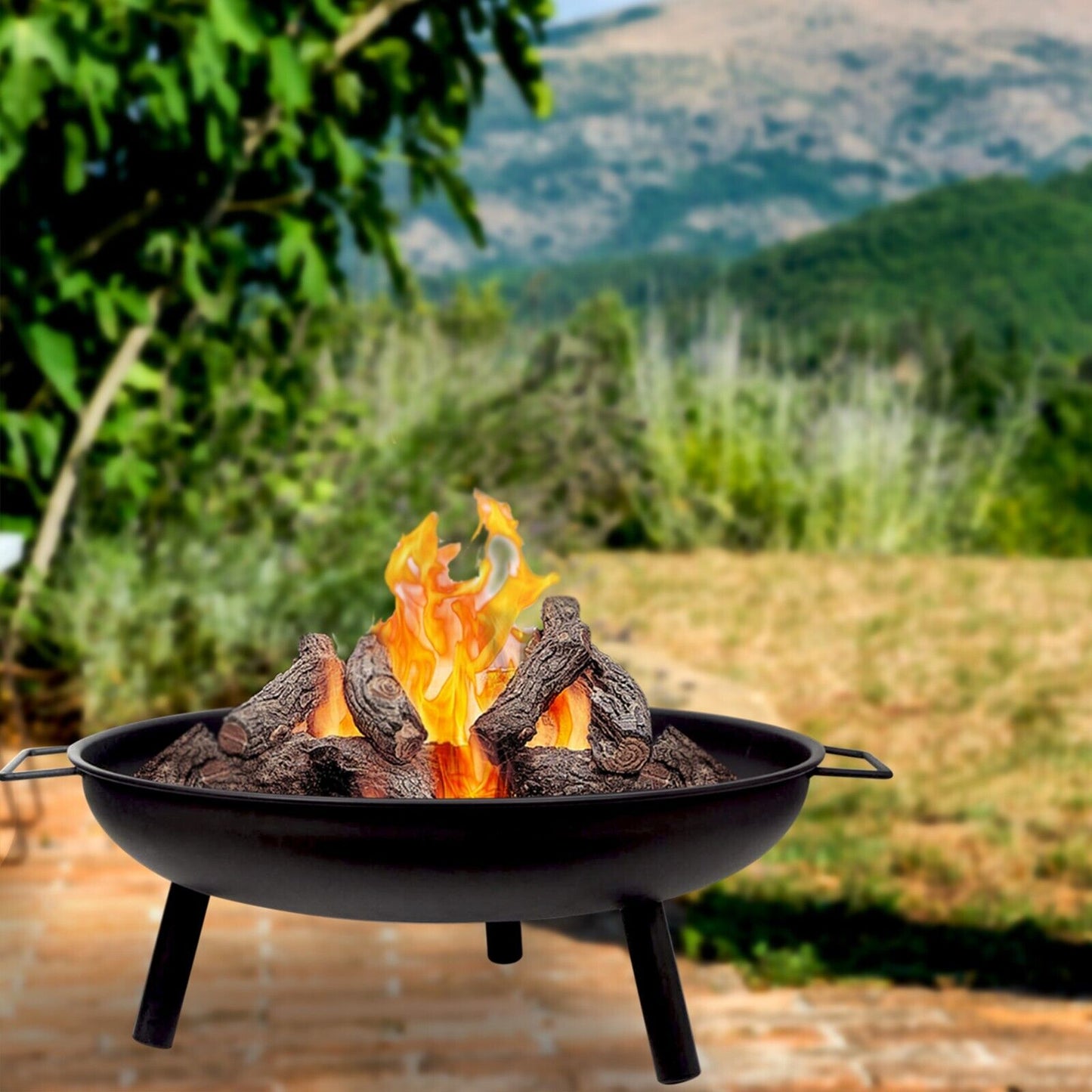 24" Round Fire Pit Folding Patio Garden Bowl Outdoor Camping Heater Log Burner