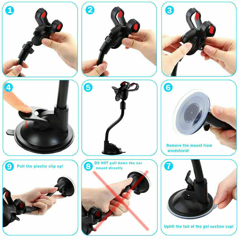 360° Car Windshield Mount Cradle Holder Stand For iPhone Mobile Cell Phone GPS
