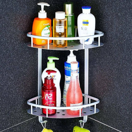 2 Tiers Metal Shower Bathroom Shelf Corner Caddy Basket Shampoo Storage Shelves