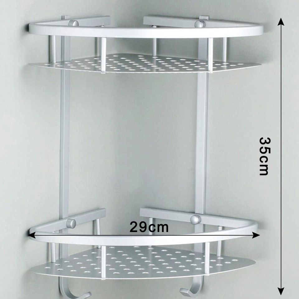 2 Tiers Metal Shower Bathroom Shelf Corner Caddy Basket Shampoo Storage Shelves