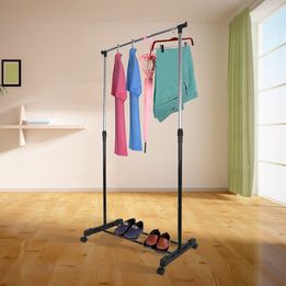 Adjustable Mobile Tidy Clothes Rail Coat Garment Hanging Rack Shoe Storage Stand