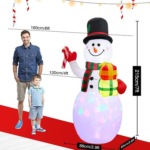 7FT Christmas Inflatable Snowman, Santa-Cute Snowman with Rotating LED Lights