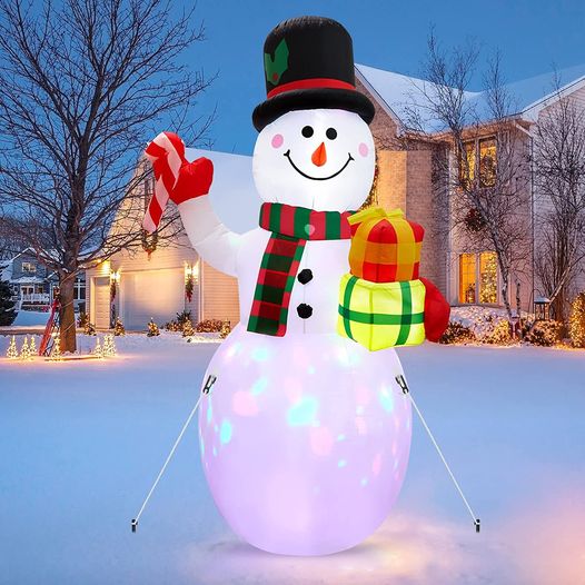 7FT Christmas Inflatable Snowman, Santa-Cute Snowman with Rotating LED Lights