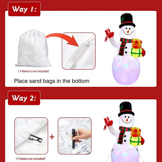 7FT Christmas Inflatable Snowman, Santa-Cute Snowman with Rotating LED Lights