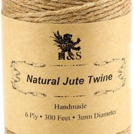 H&S Jute Twine String 600 Feet 6Ply 3Mm Thick Strong Natural Jute Rope Roll