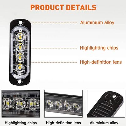 4x 4 LED Amber Recovery Strobe Flashing Grille Lightbar Lamp Truck Beacon Light