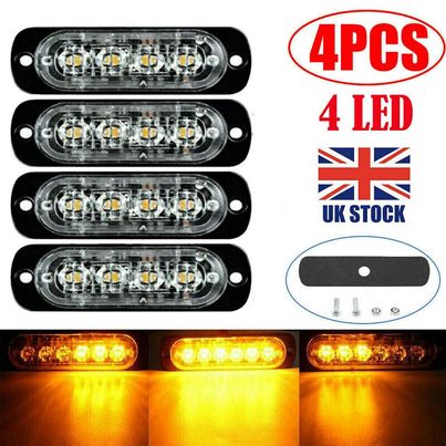 4x 4 LED Amber Recovery Strobe Flashing Grille Lightbar Lamp Truck Beacon Light