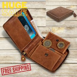 Genuine 100% Leather Wallet RFID Blocking Credit ID Card Holder Zip Closure UK
