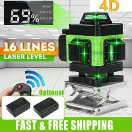 16 Line 4D 360° Rotary Green Laser Level Self Leveling Cross Measure Tool w/ Extra Battery
