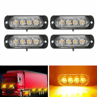 4x 4 LED Amber Recovery Strobe Flashing Grille Lightbar Lamp Truck Beacon Light