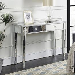 Glass Dressing Table Mirrored Make-up Desk 2 Drawers Full Mirrored Desktop