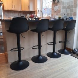 Set of 2 Bar Stools Black Soft Leatherette PU Seat Solid Adjustable Gas Lift Frame