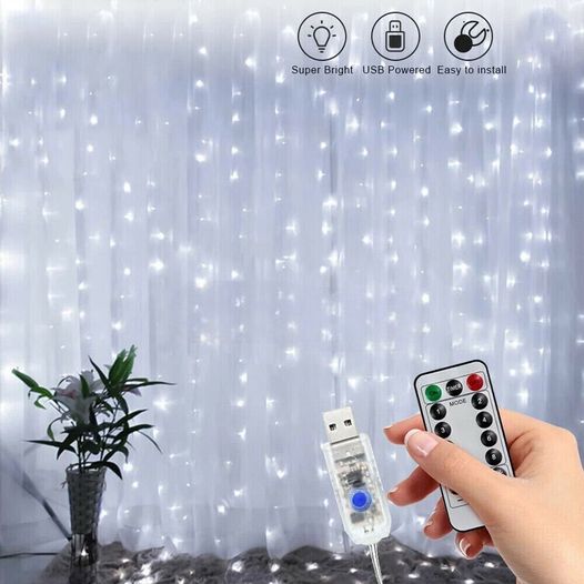 300 LED Curtain Fairy Lights String Indoor/Outdoor Backdrop Wedding Party White
