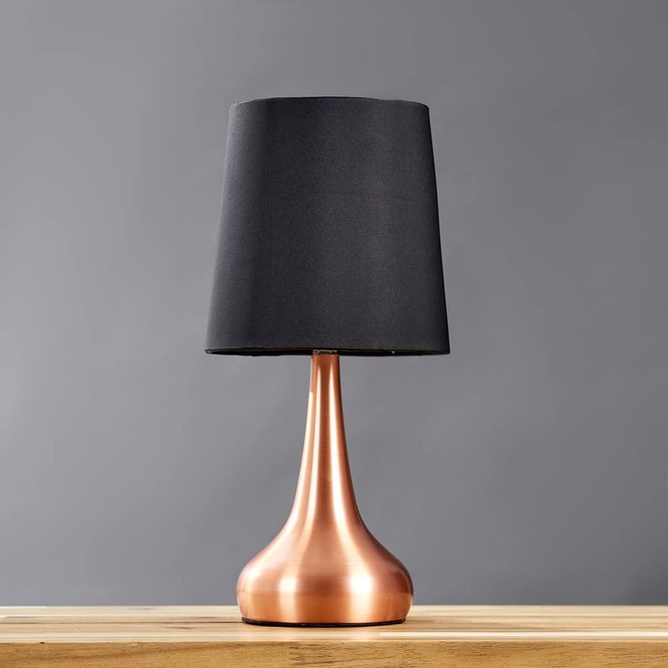 NEW! Pair of Lamp Modern Chrome Teardrop Touch Bed Side Table Lamps with Black Fabric Shade