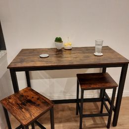 NEW Dining Table Set Bar Table with 2 Bar Stools, Rustic Brown