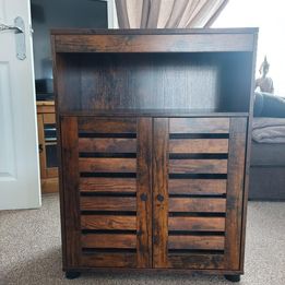 Bathroom Cabinet, Storage Cupboard Rustic Chic Style with Louvred Doors Adjustable Shelf