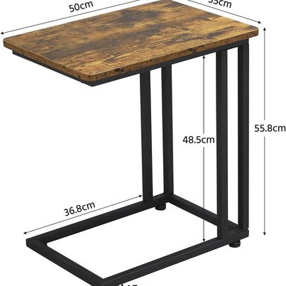 NEW! Side Table with Wheels, C Shaped Sofa Side Table with Sturdy Metal Frame for Small Space