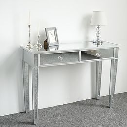 Glass Dressing Table Mirrored Make-up Desk 2 Drawers Full Mirrored Desktop