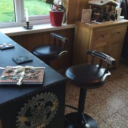 Set of 2 Vintage Bar Stools Set 60-80cm Height Adjustable Wooden Swivel High Leg Lifting