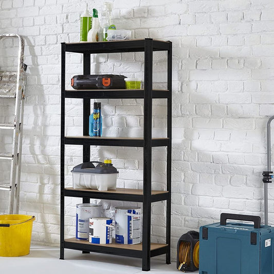 Heavy Duty Steel Galvanized 5 Tier Garage Shelving Shelf Racking Unit Storage Racks (Black)