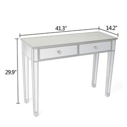 Glass Dressing Table Mirrored Make-up Desk 2 Drawers Full Mirrored Desktop