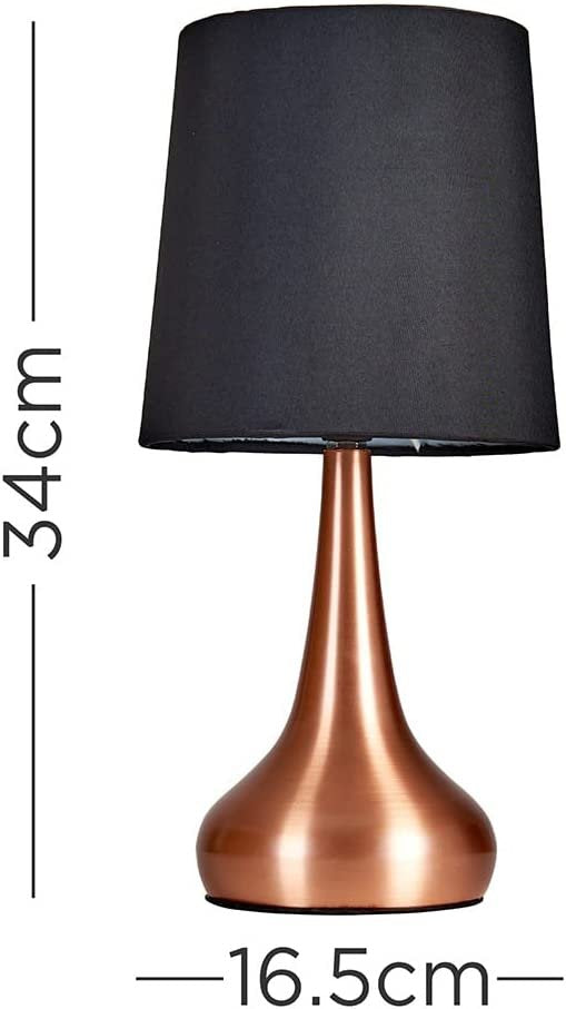 NEW! Pair of Lamp Modern Chrome Teardrop Touch Bed Side Table Lamps with Black Fabric Shade