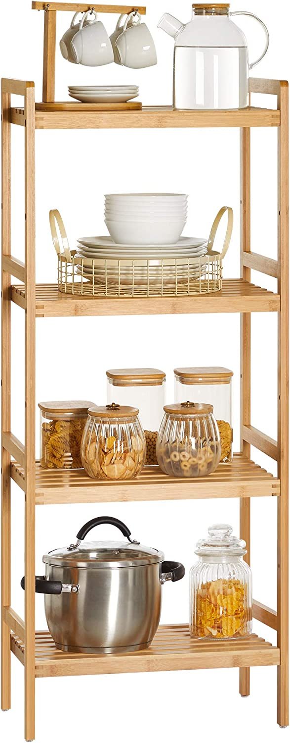 Bamboo Bathroom Shelf, Kitchen Shelving, Bookcase, 4 Shelves, Natural
