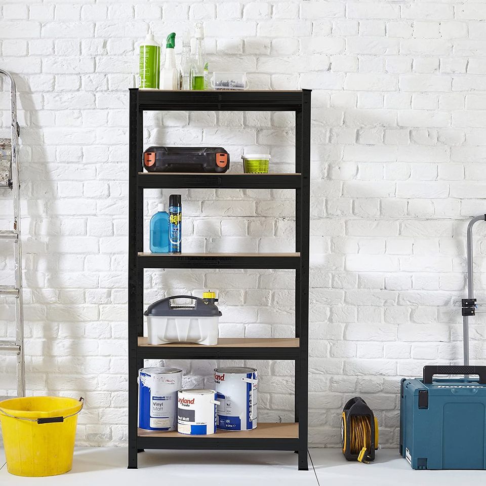Heavy Duty Steel Galvanized 5 Tier Garage Shelving Shelf Racking Unit Storage Racks (Black)