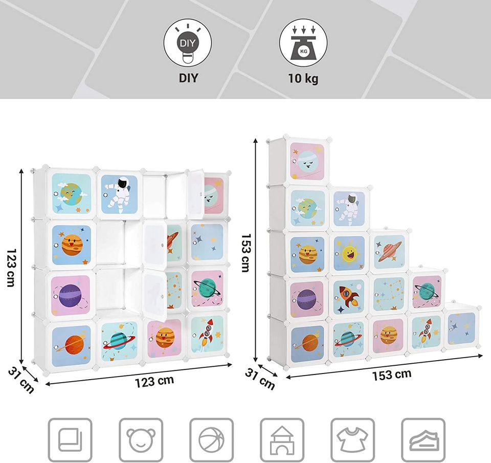 15-Cube Children’s Storage Unit Interlocking Organiser Cabinet for Kids FREE SHIPPING