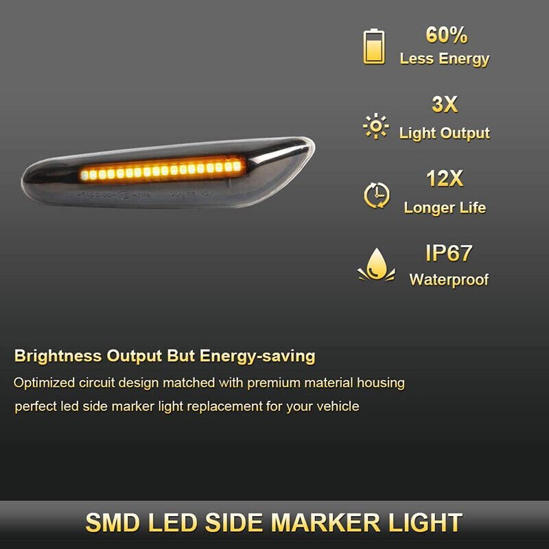 2X For BMW E90 E92 E60 E87 E82 LED Dynamic Smoked Side Indicator Turn Signal
