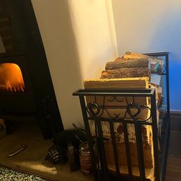 NEW! Steel Firewood Log Holder Indoor Outdoor Firewood Rack Fireplace with 4 Tools Hooks Scrolls