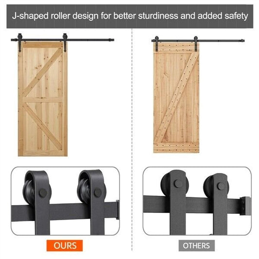 6FT Sliding Door Track Barn Door Hardware Set Kit Modern Style Single Door,Black