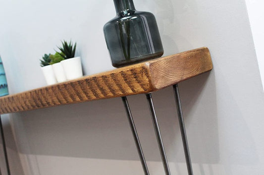 NEW! Rustic Chunky Console Table 20cm deep Handcrafted Home Side Table Wooden Table with Hairpin Legs