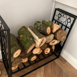 NEW! Steel Firewood Log Holder Indoor Outdoor Firewood Rack Fireplace with 4 Tools Hooks Scrolls