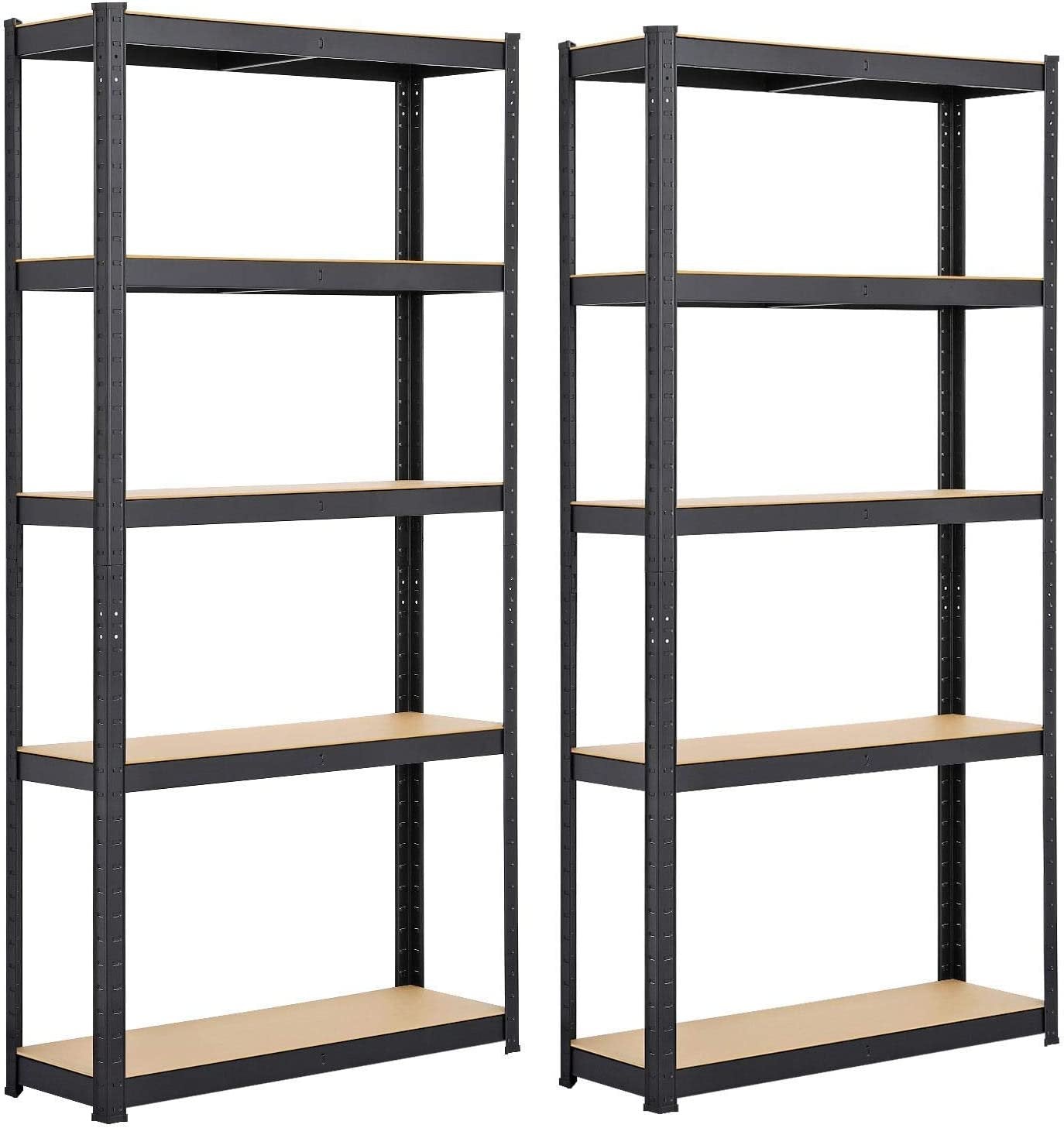 2PCS Heavy Duty 5 Tier Garage Shelving Units Metal Storage Shelves175KG Per Shelf, Black