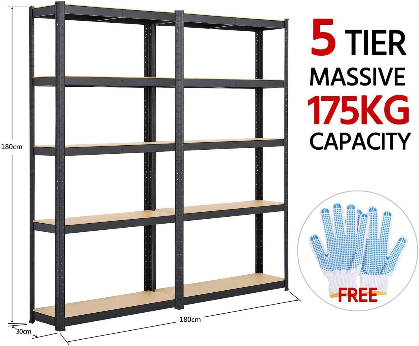2PCS Heavy Duty 5 Tier Garage Shelving Units Metal Storage Shelves175KG Per Shelf, Black