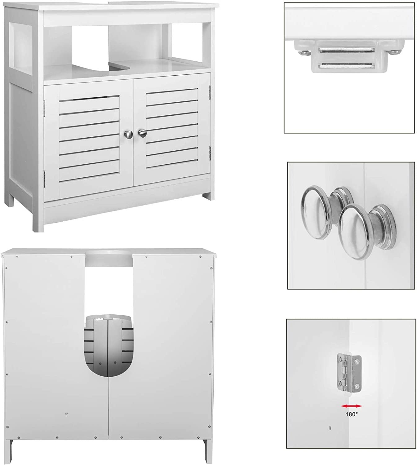 Under Sink Storage Bathroom Cabinet Cupboards Basin Unit with Extra Storage Shelf White