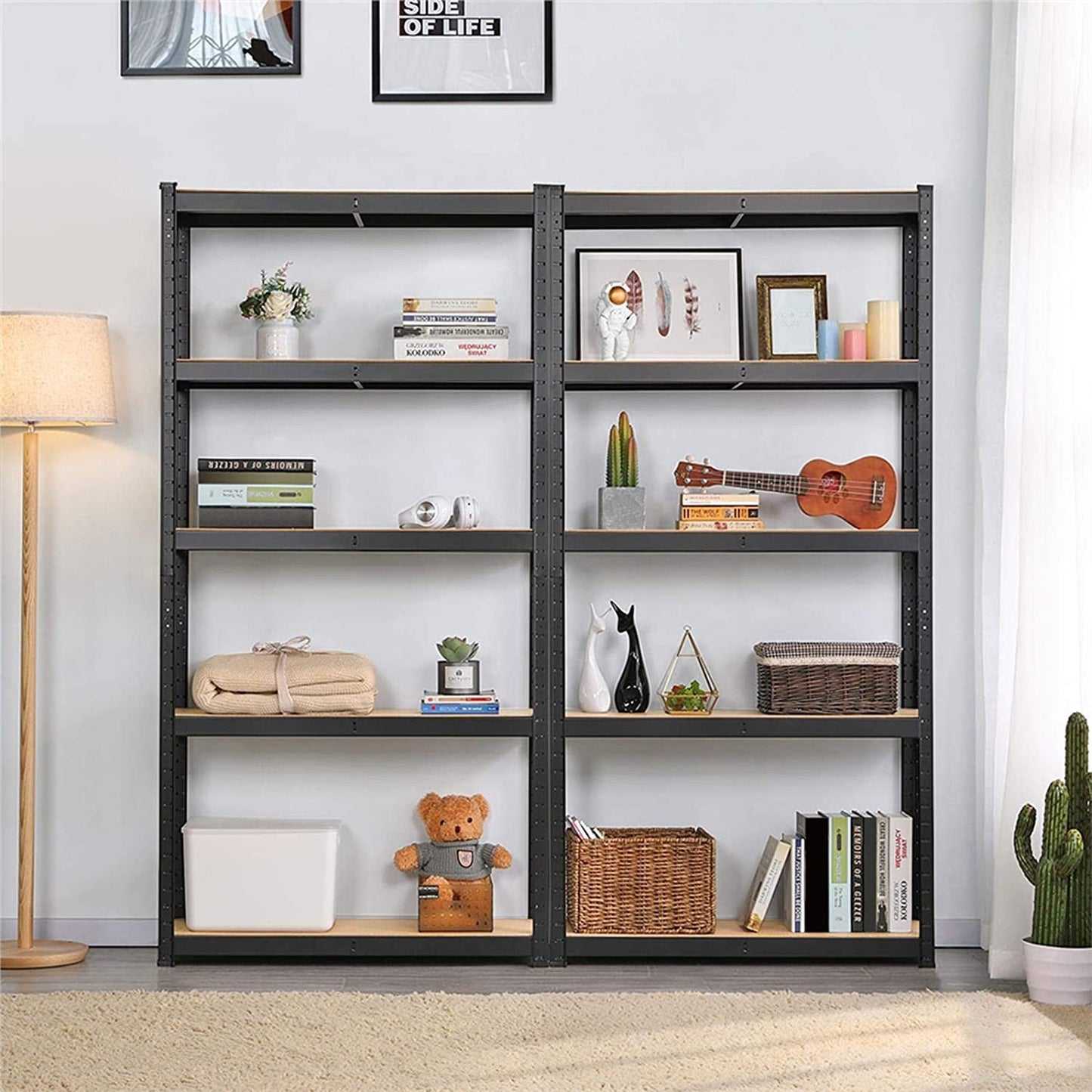 2PCS Heavy Duty 5 Tier Garage Shelving Units Metal Storage Shelves175KG Per Shelf, Black