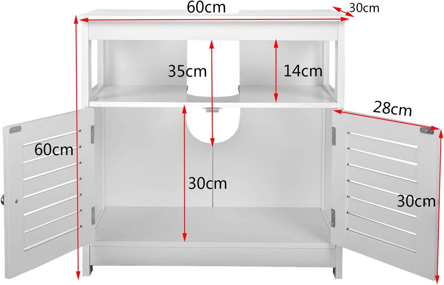 Under Sink Storage Bathroom Cabinet Cupboards Basin Unit with Extra Storage Shelf White