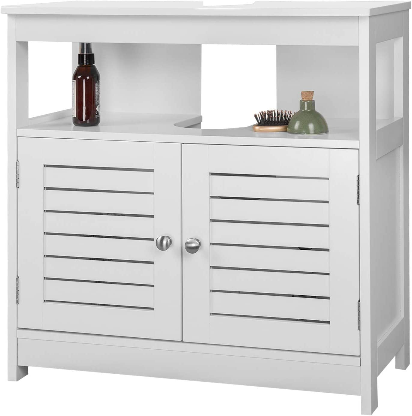 Under Sink Storage Bathroom Cabinet Cupboards Basin Unit with Extra Storage Shelf White
